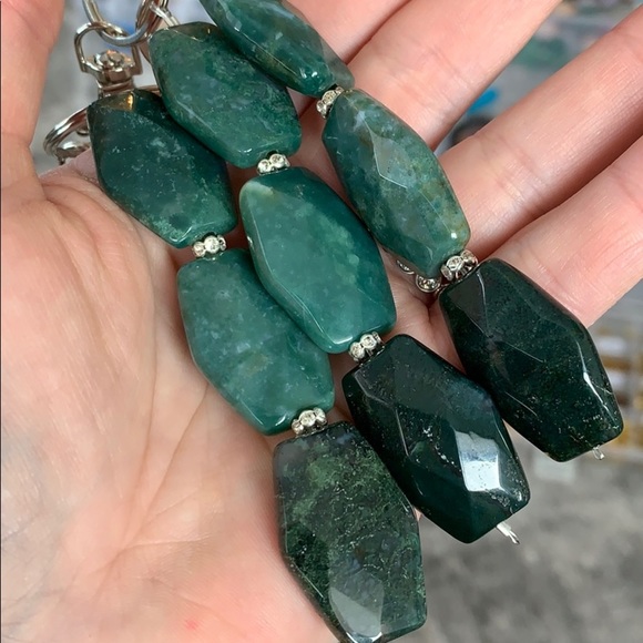 Green Agate beaded keychain - Picture 6 of 8